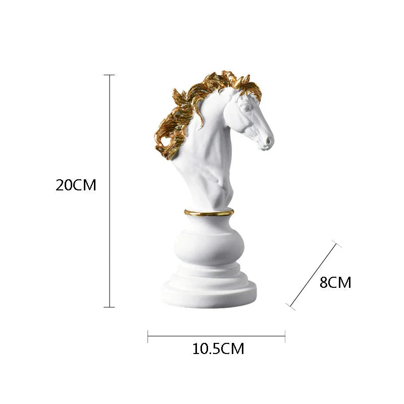 Handcrafted Resin Horse Chess Piece Decor - White & Gold