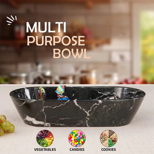 Handcrafted Traditional Marble Dough Bowl - Black