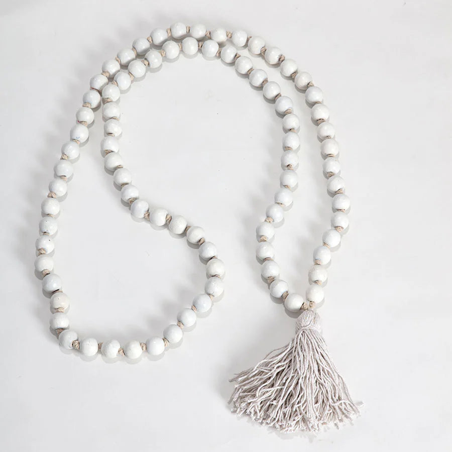 Handcrafted White Mango Wood Bead Garland - 120cms