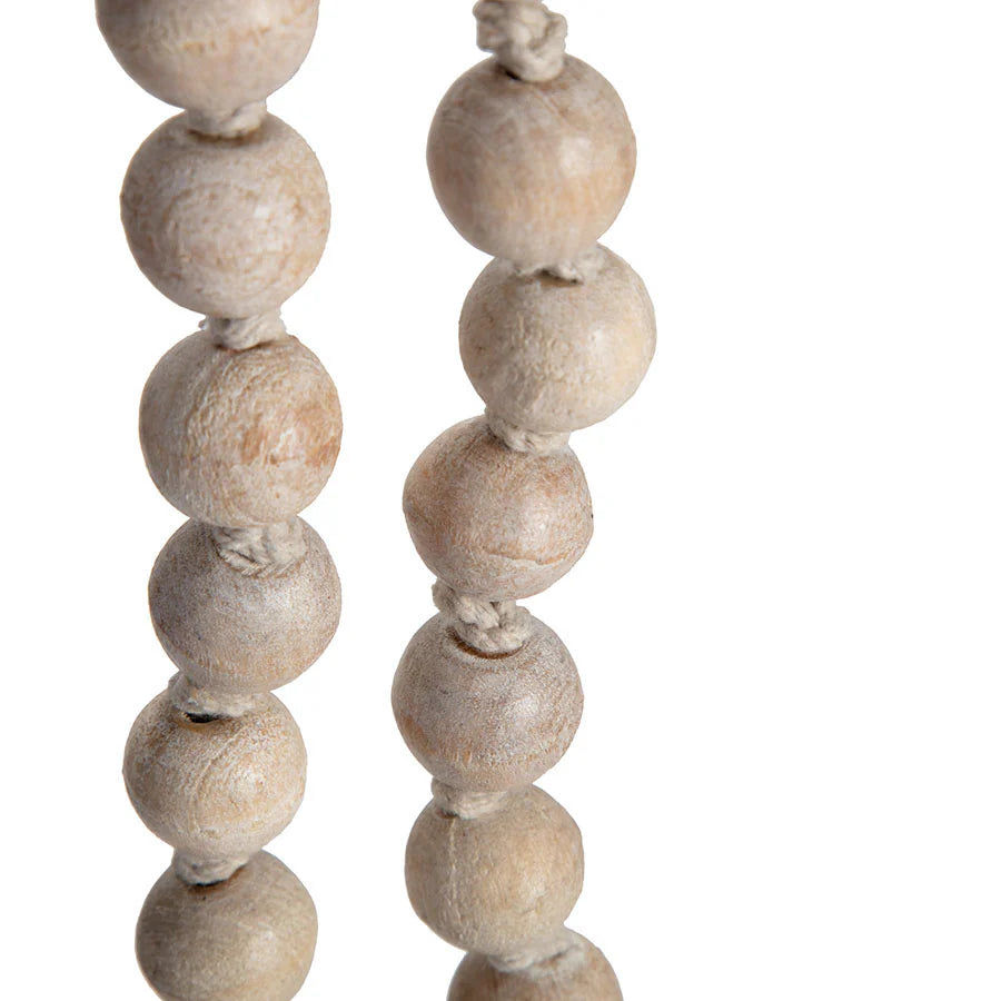Handcrafted White Mango Wood Bead Garland with Tassel - 120cms
