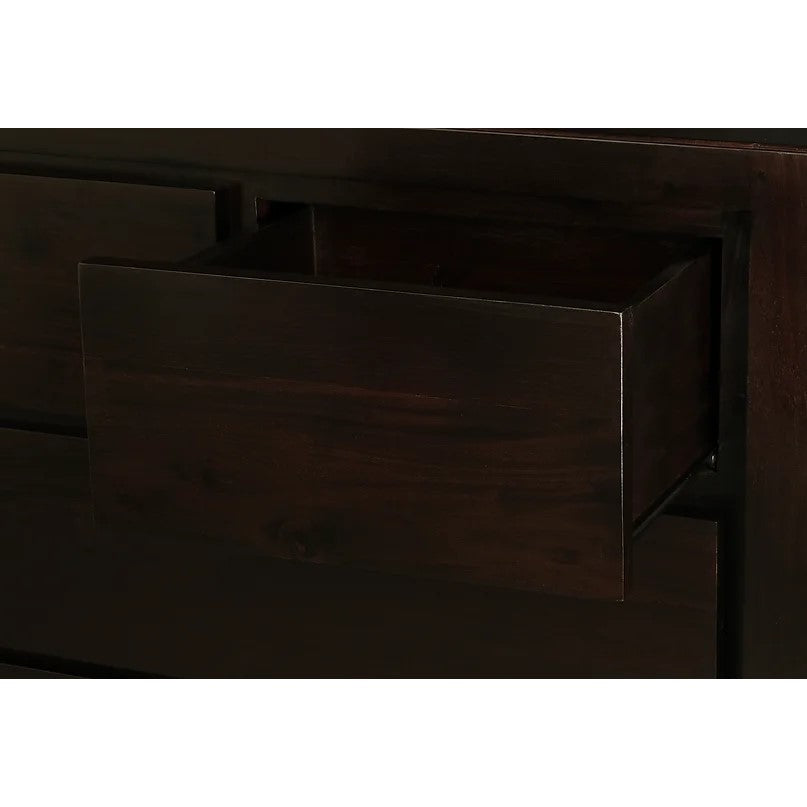 Handcrafted Wooden 5 Drawer Tallboy - Dark Brown