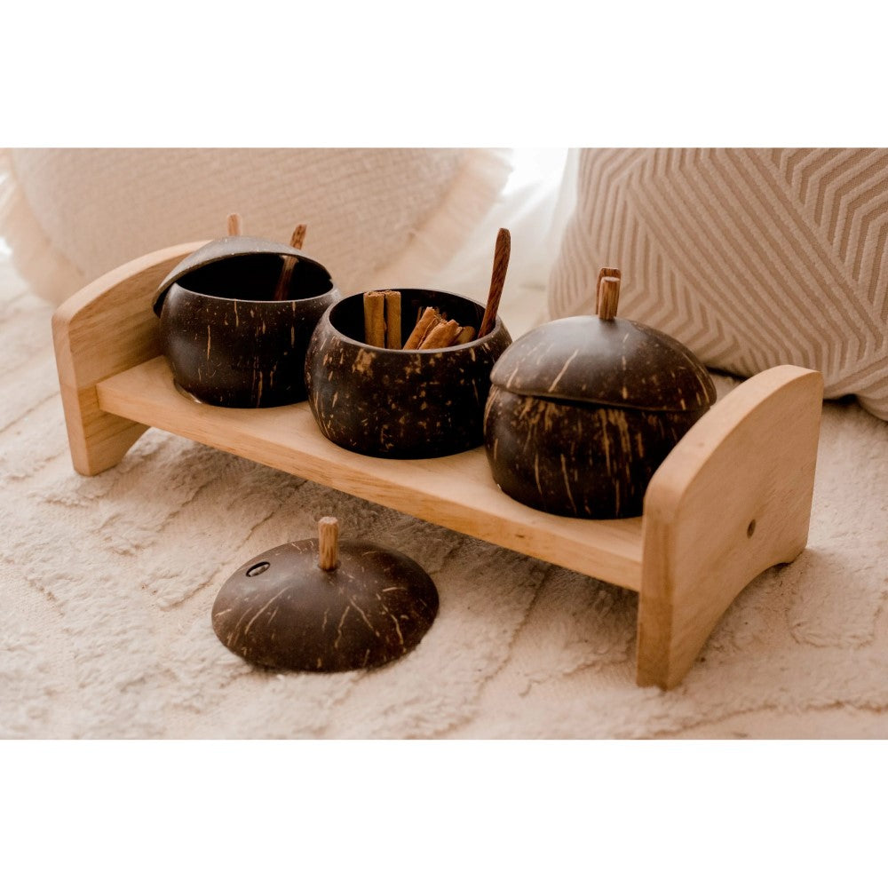 Handcrafted Coconut Spice Jar and Rack