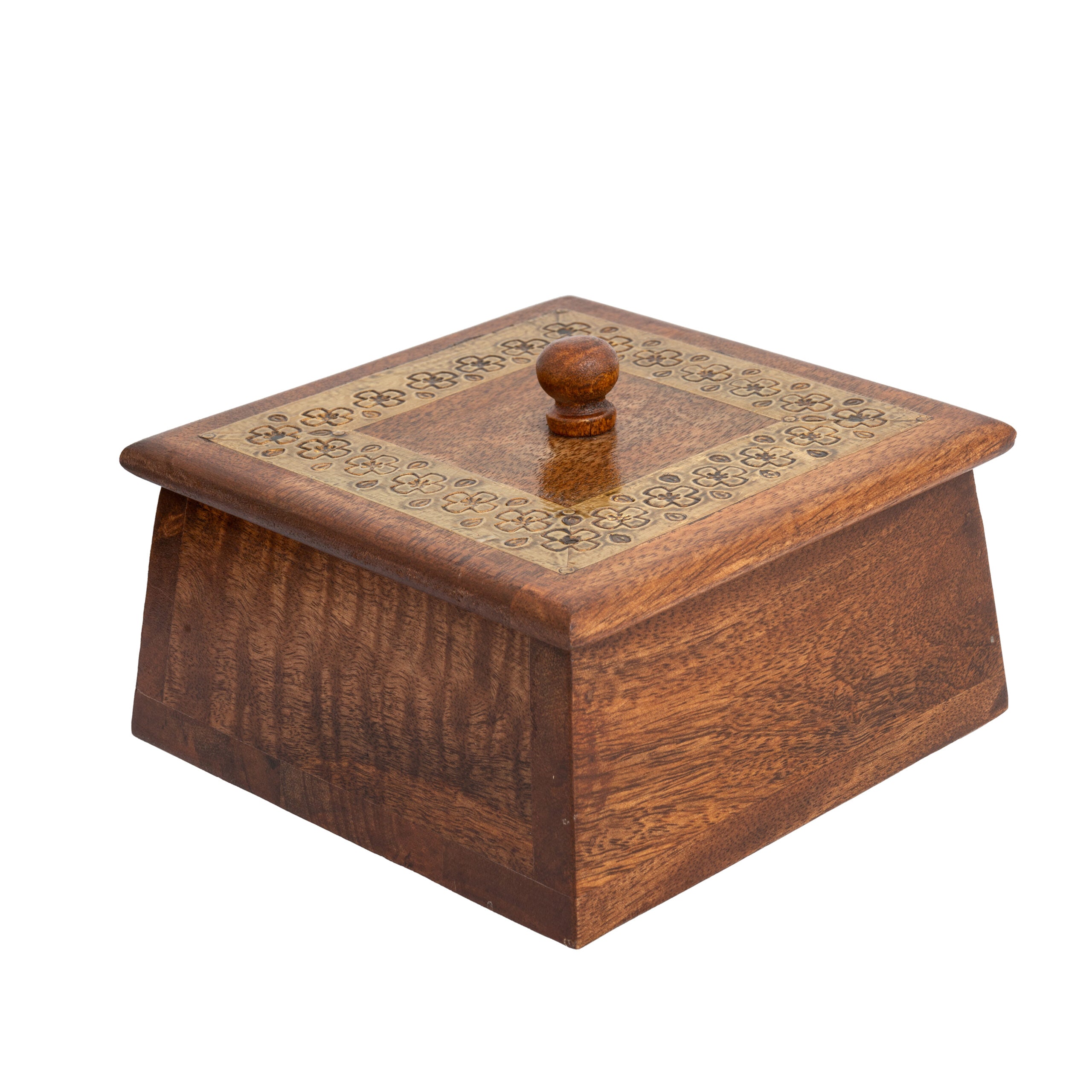 Handcrafted Tapered Mango Wood Box - 15x15x10cms