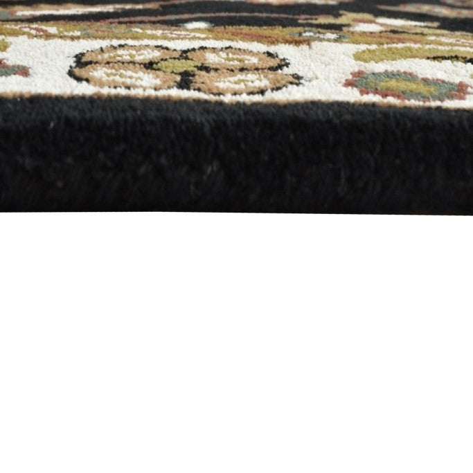 Handmade Black & Cream Floral Wool Rug (Available in 4 Sizes)
