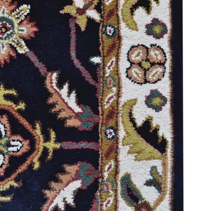 Handmade Black & Cream Floral Wool Rug (Available in 4 Sizes)