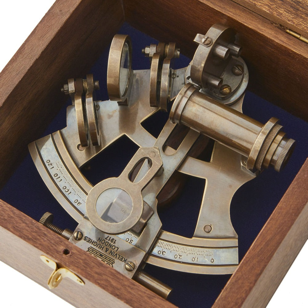 Handmade Brass Sextant in Wood Box