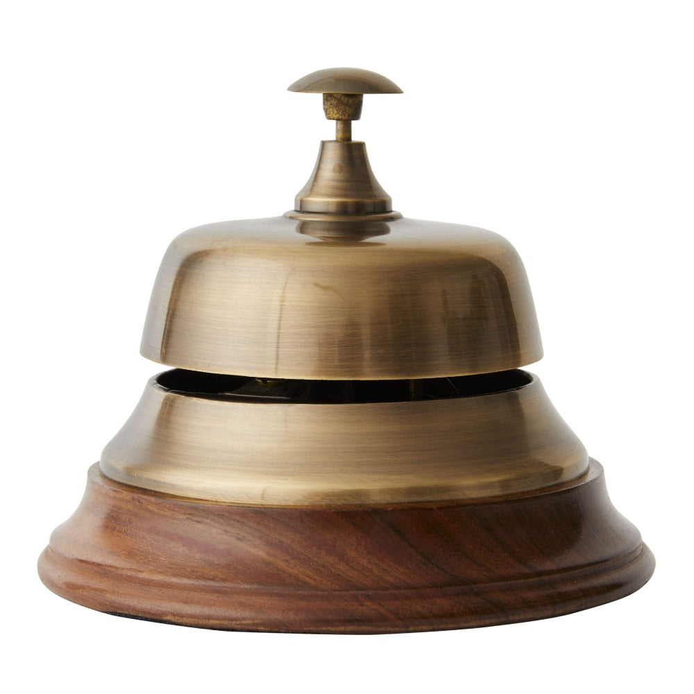 Handmade Desktop Brass Bell With Wooden Base