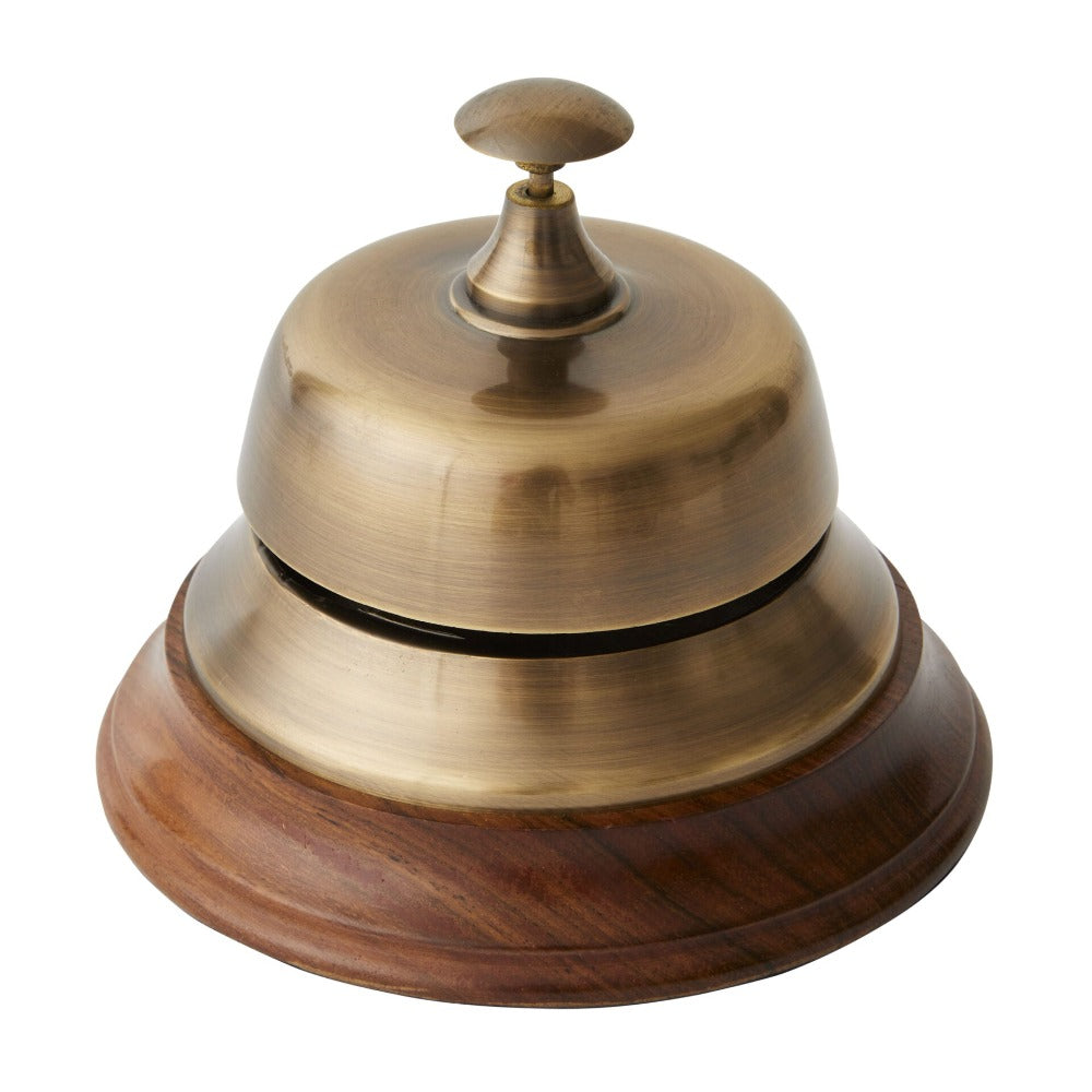 Handmade Desktop Brass Bell With Wooden Base