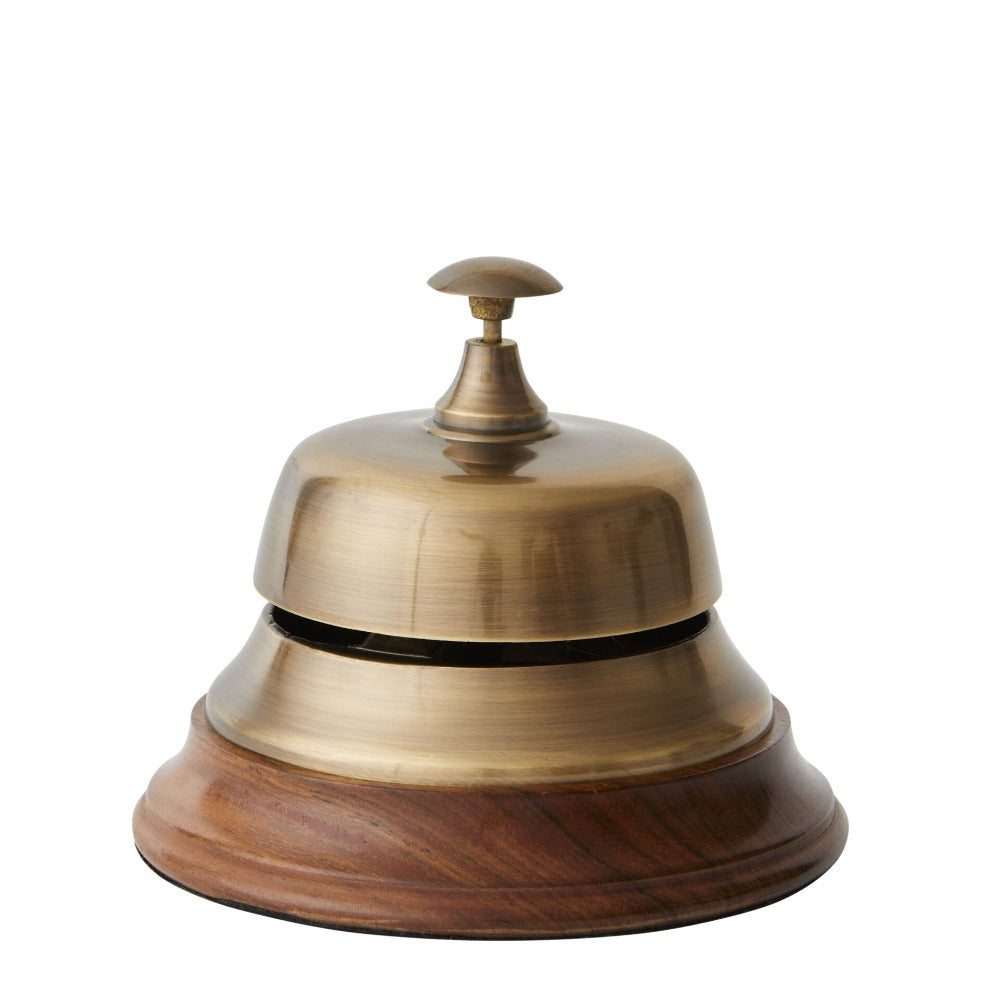 Handmade Desktop Brass Bell With Wooden Base
