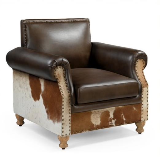 Handmade Cowhide and Genuine Leather Armchair