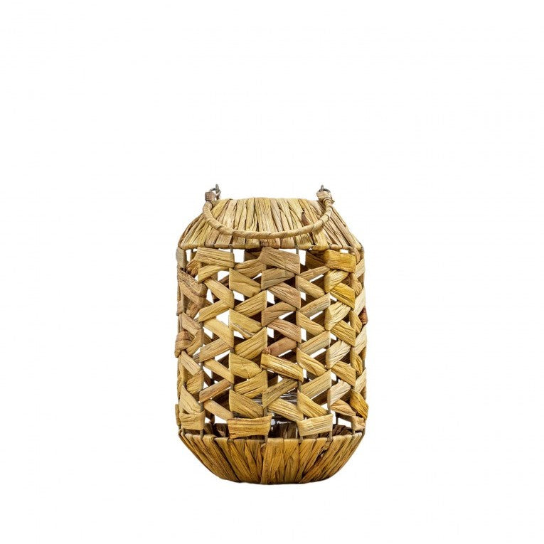 Handwoven Water Hyacinth Lantern with Glass Inner