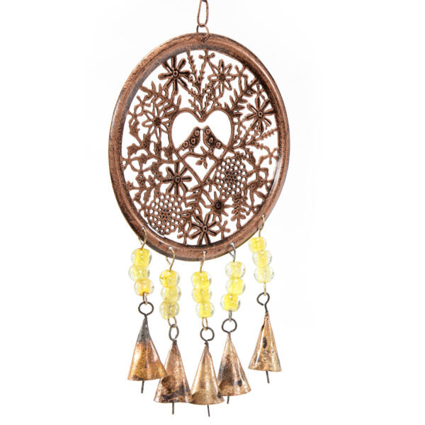 Hanging Birds in Heart With Beads & Bells Wind Chime