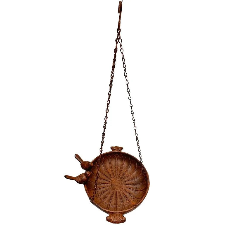 Hanging Cast-Iron Rust Birdfeeder with 2 Birds - 41cms