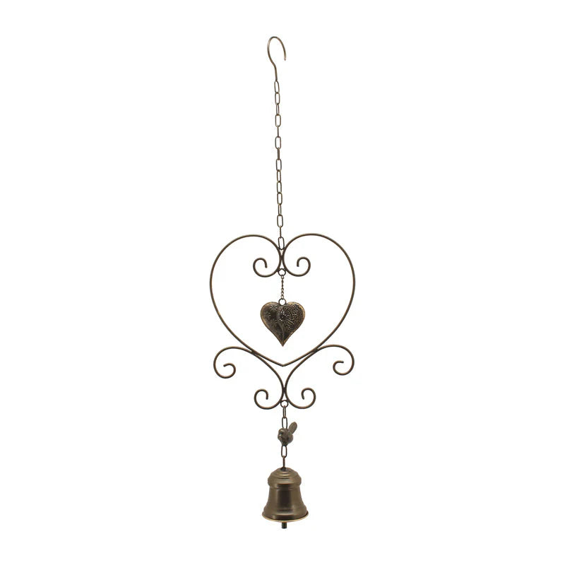 Hanging Hearts Bell with Bird - 22x7x73cms