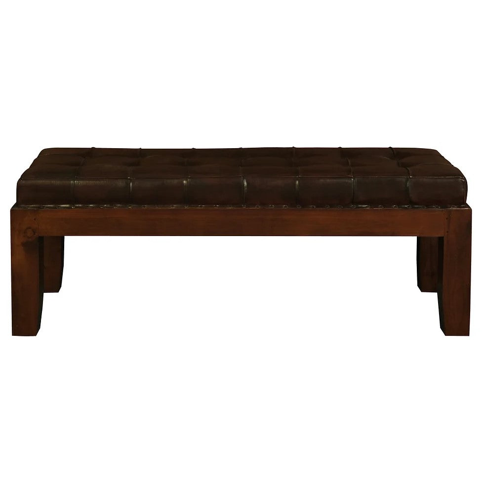 Heritage Large Studded Leather Bench - Dark Chocolate
