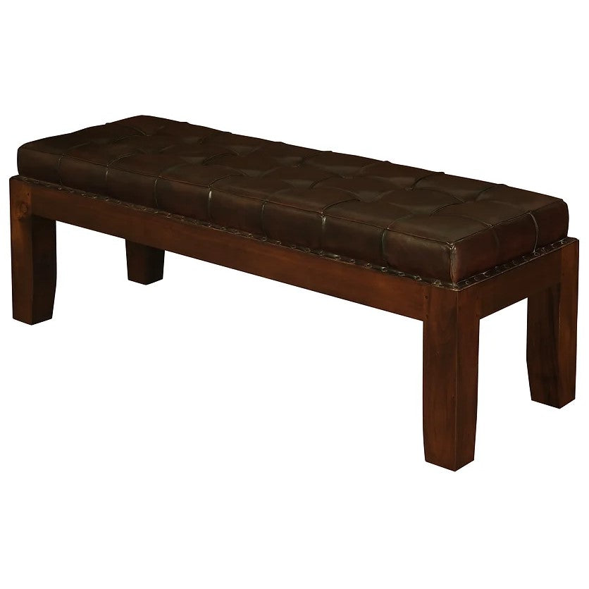 Heritage Large Studded Leather Bench - Dark Chocolate