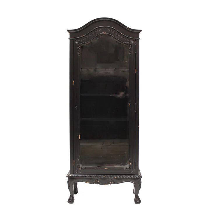 Heritage Single Door Carved Dutch Showcase - Black
