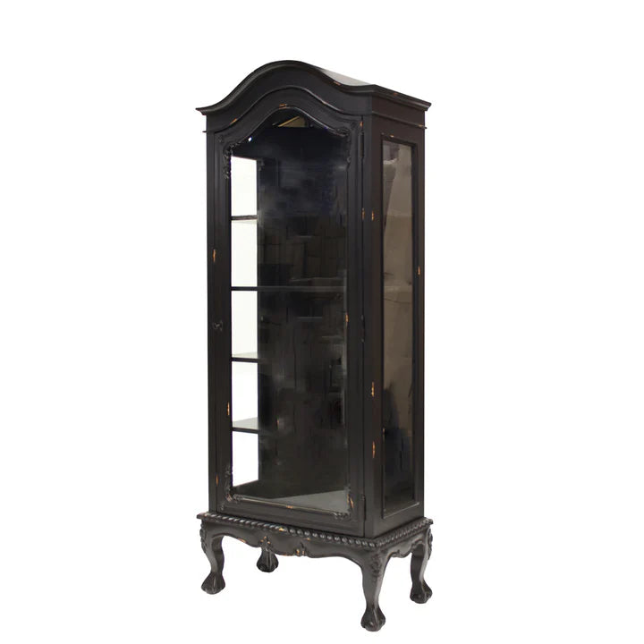 Heritage Single Door Carved Dutch Showcase - Black