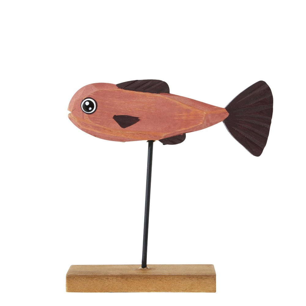 Home Decor Accent Wood Fish Statue - Red