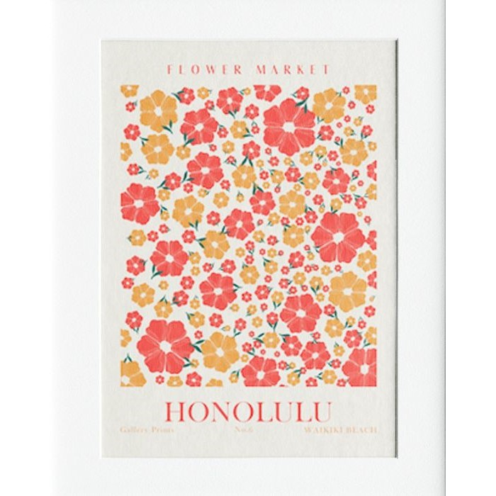 Honalulu Flower Market Mounted Print Wall Decor - 40x50cms