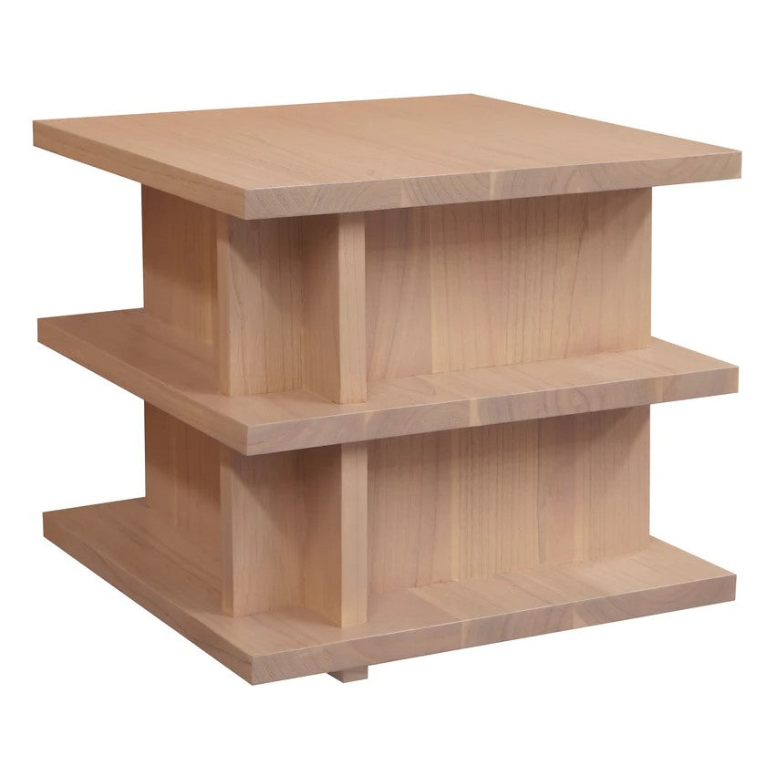 Hudson Large Square Lamp Table with Shelves - Natural - 50cms