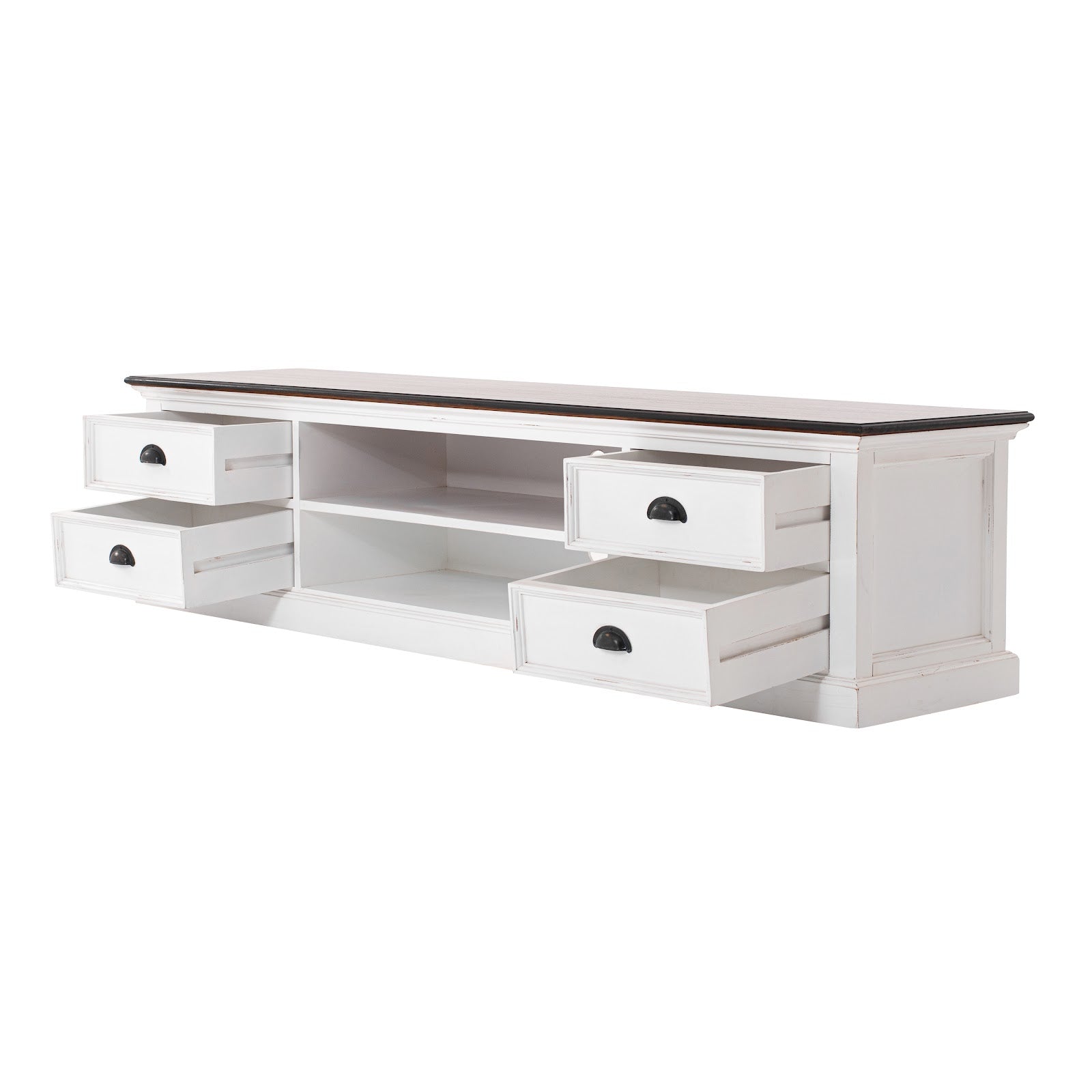 Iconic Entertainment Unit 180cms 4 Drawers White W/ Brown Top