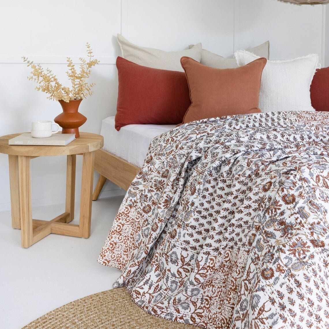 Indian Block Print Design Boho Cotton Bedspread King Size