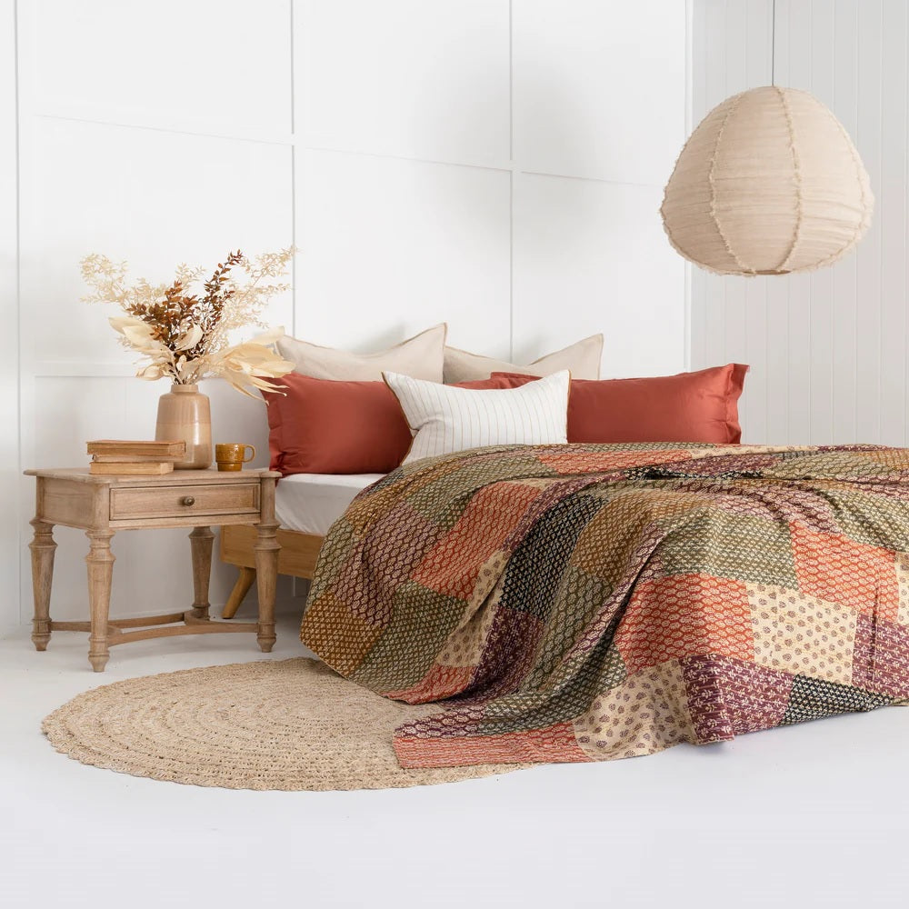 Indian Block Printed Hand Stitched Cotton Doona King Size