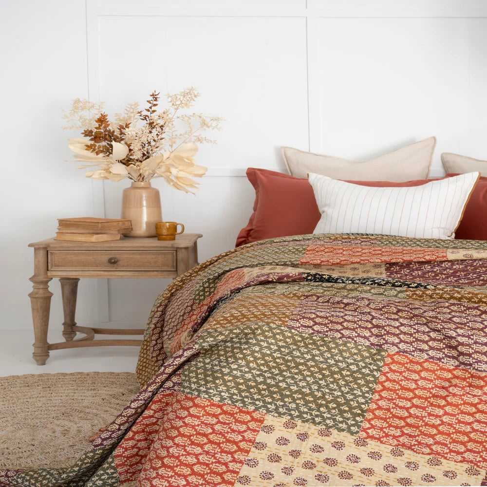 Indian Block Printed Hand Stitched Cotton Doona King Size