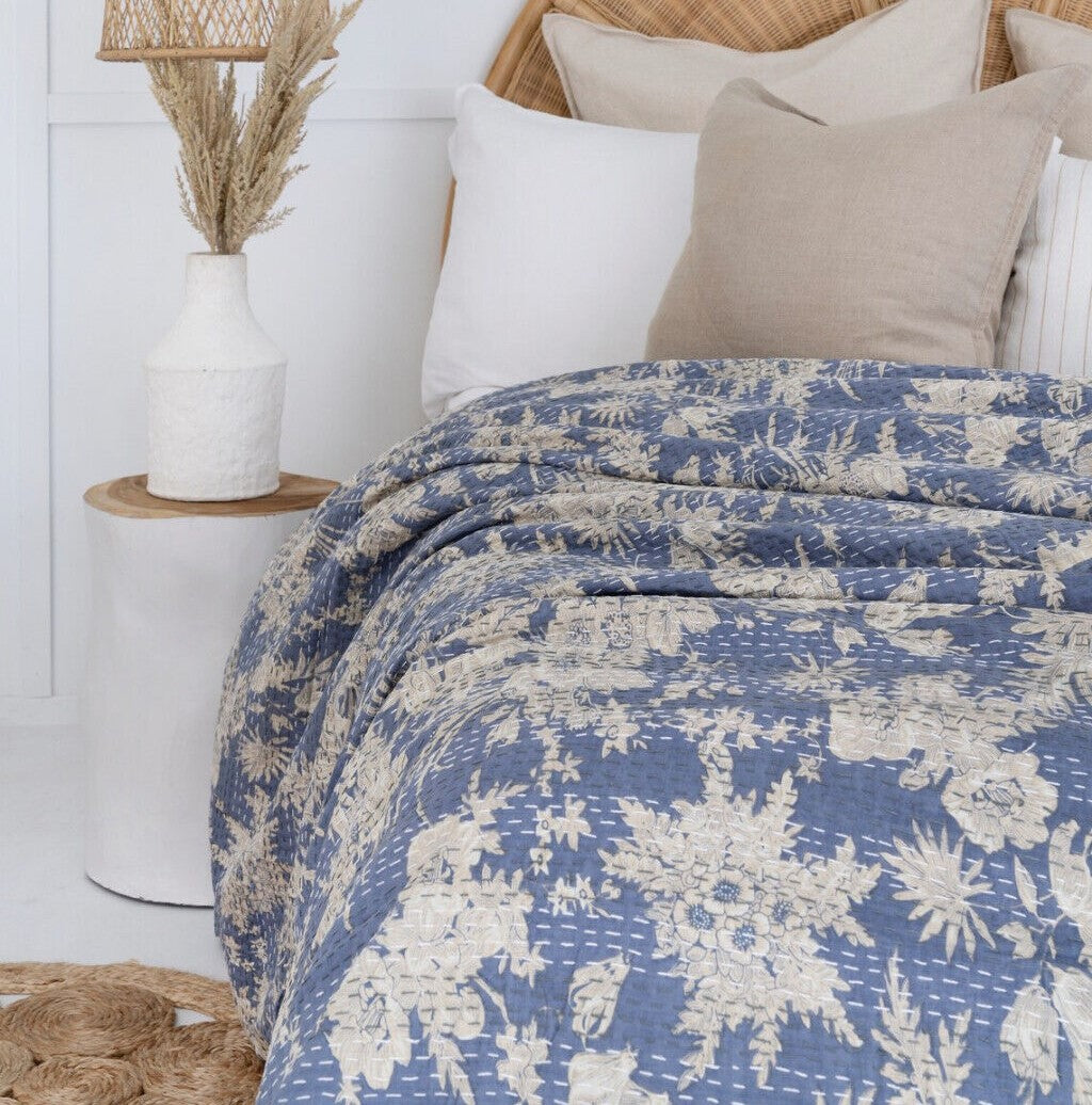 Indian Handmade Blue and Grey Design Doona King Size