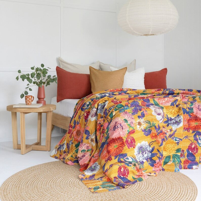 Indian Handmade Colorful Floral Design Doona King Size