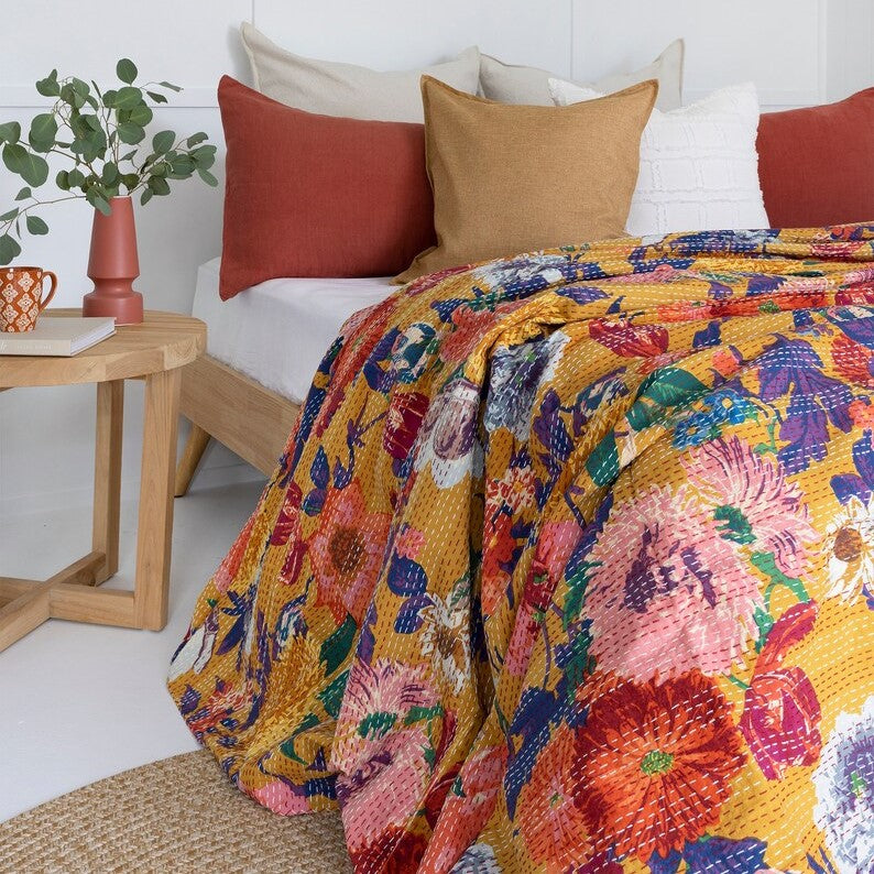 Indian Handmade Colorful Floral Design Doona King Size