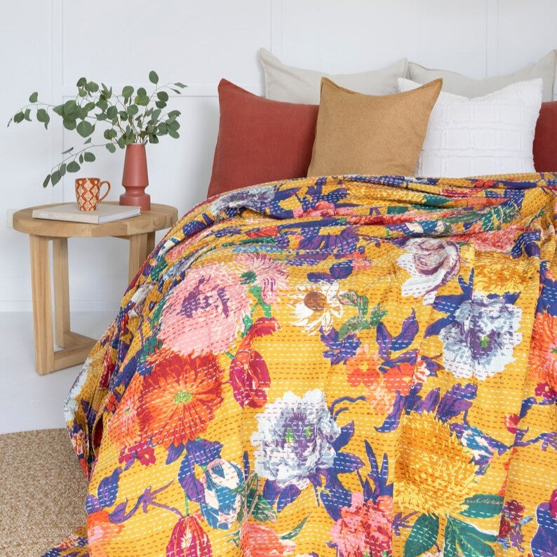 Indian Handmade Colorful Floral Design Doona King Size