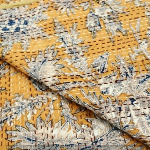 Indian Handmade Leaf Design Doona King Size-Yellow