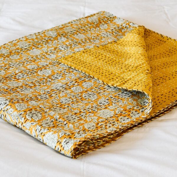 Indian Handmade Leaf Design Doona King Size-Yellow