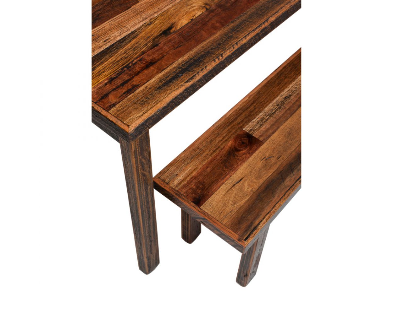 Industrial Reclaimed Wooden Dining Table Set 1.5M - Staggered Finish