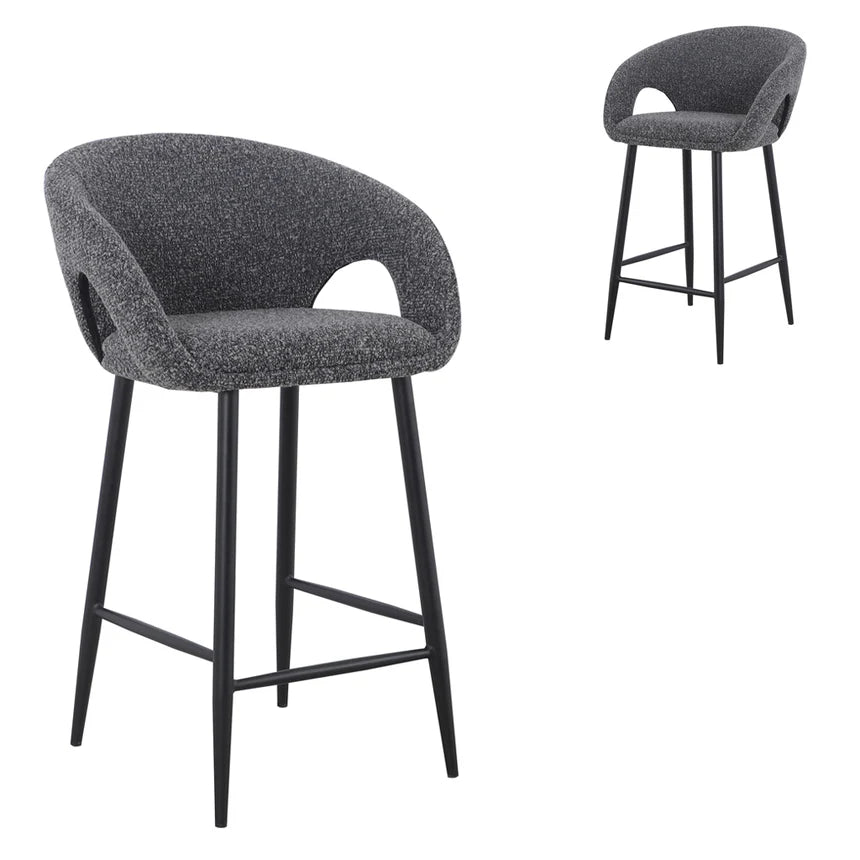 Industrial Style Bar Stool - Anthracite Grey Boucle (Set of 2)