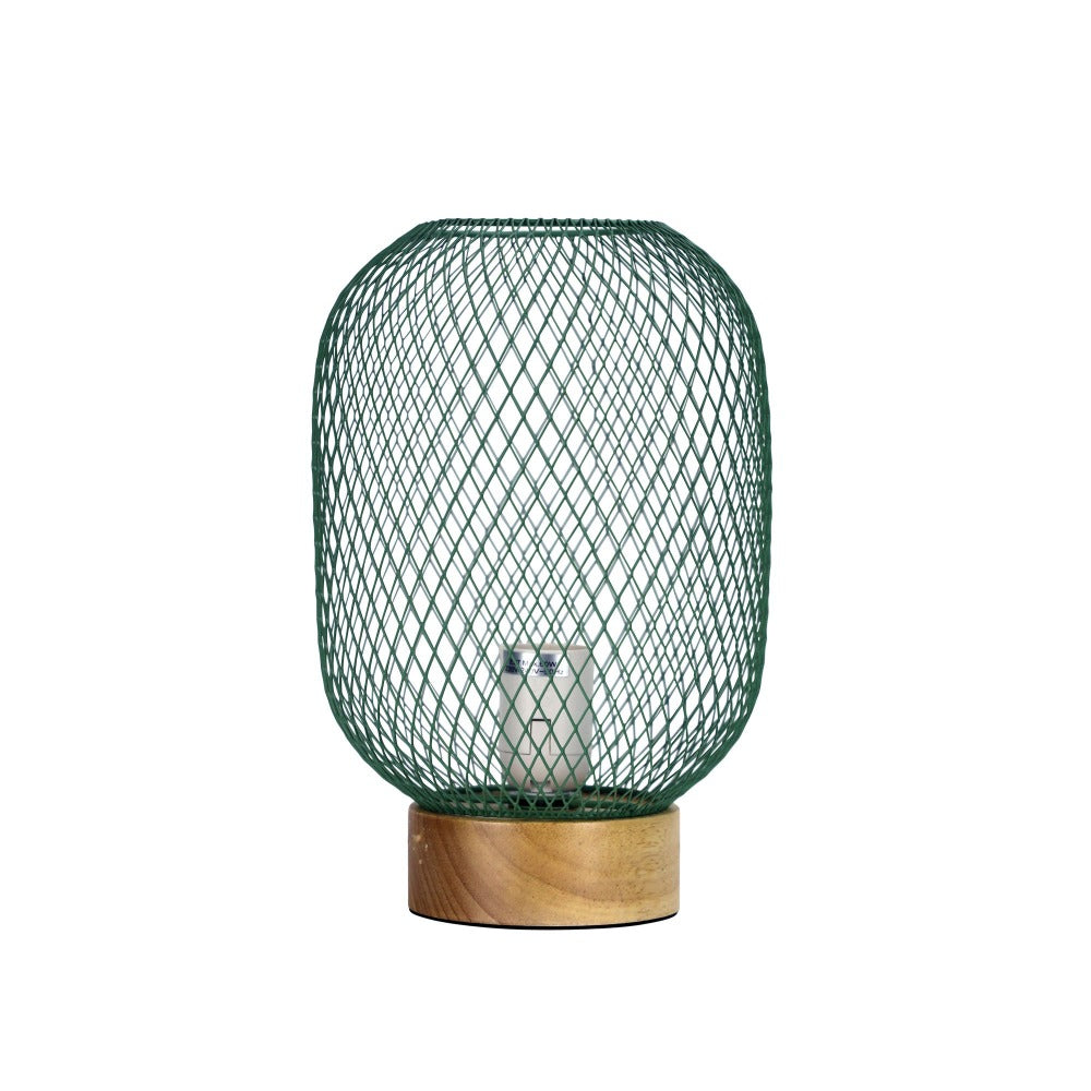 Industrial Mesh Wooden Base Table Lamp (Available in 5 Colors)