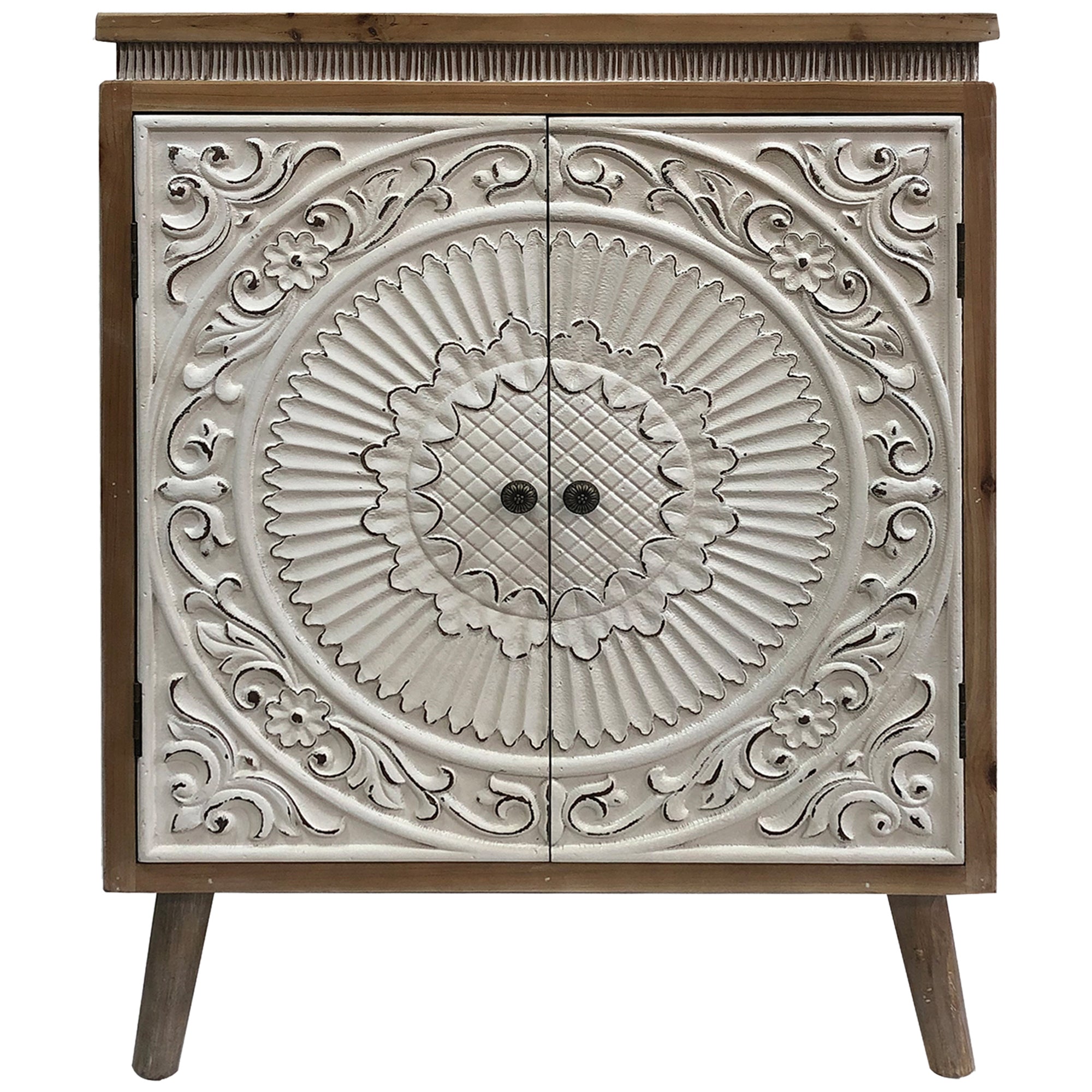 Intricate Moulded Mandala Double-Door Cabinet 86cms
