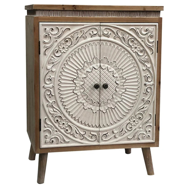 Intricate Moulded Mandala Double-Door Cabinet 86cms