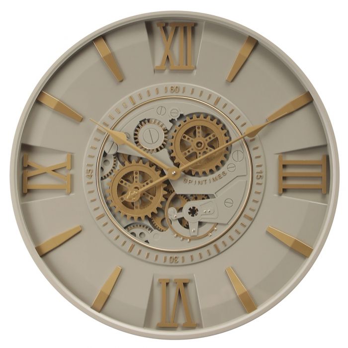 Isabella Exposed Gear Movement Wall Clock - Grey & Gold