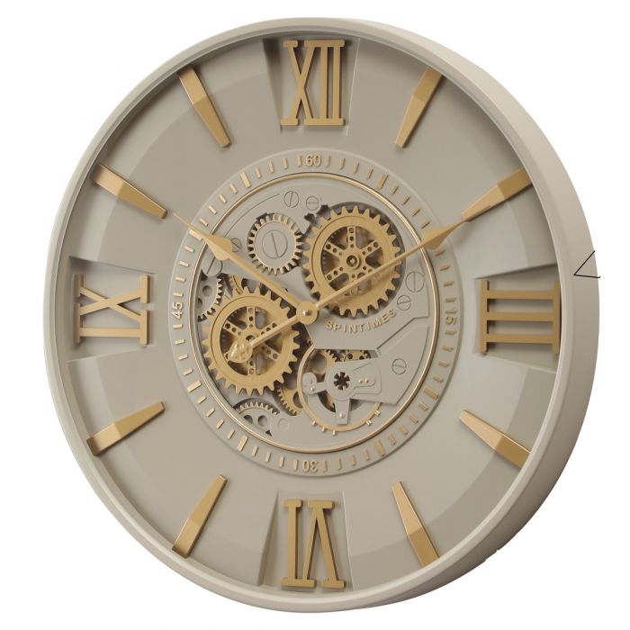Isabella Exposed Gear Movement Wall Clock - Grey & Gold