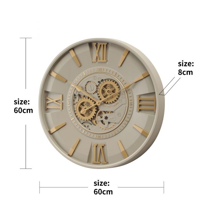 Isabella Exposed Gear Movement Wall Clock - Grey & Gold