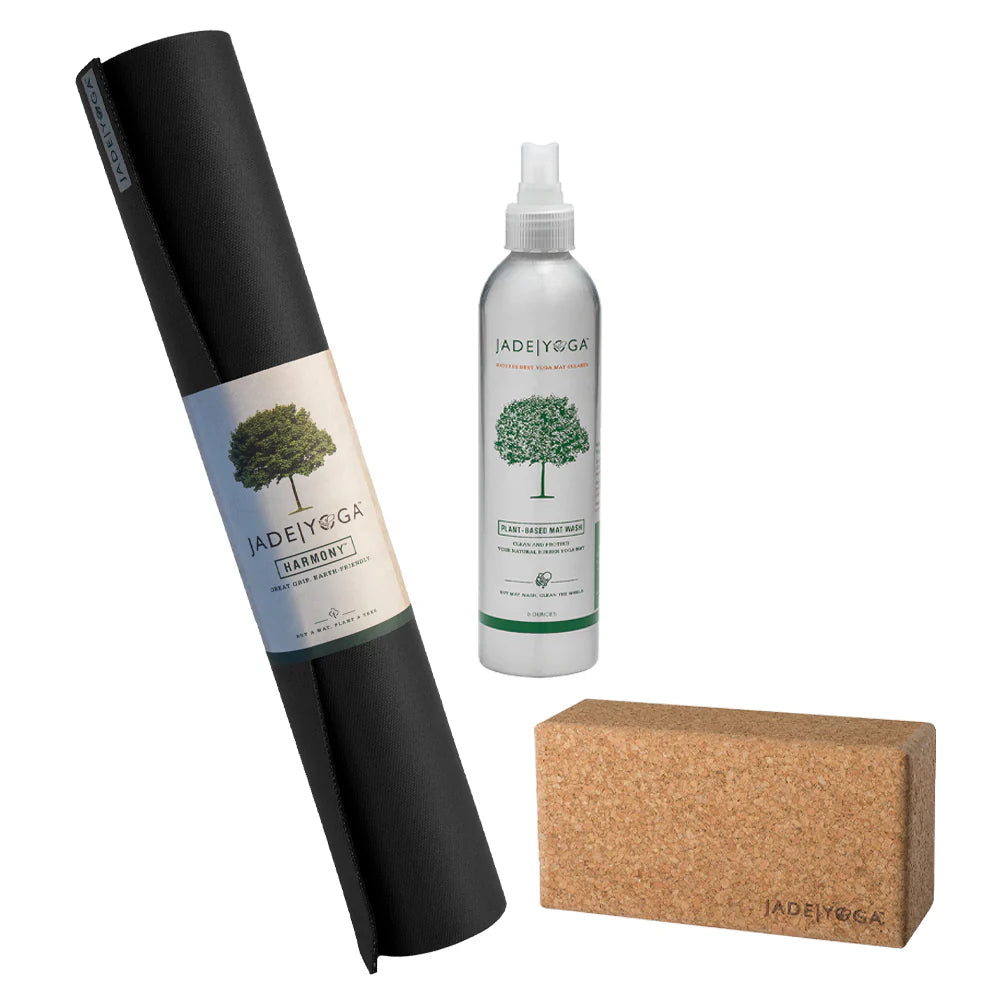 Jade Yoga Harmony Mat + Cork Yoga Block + Wash (Available in 3 Colors)