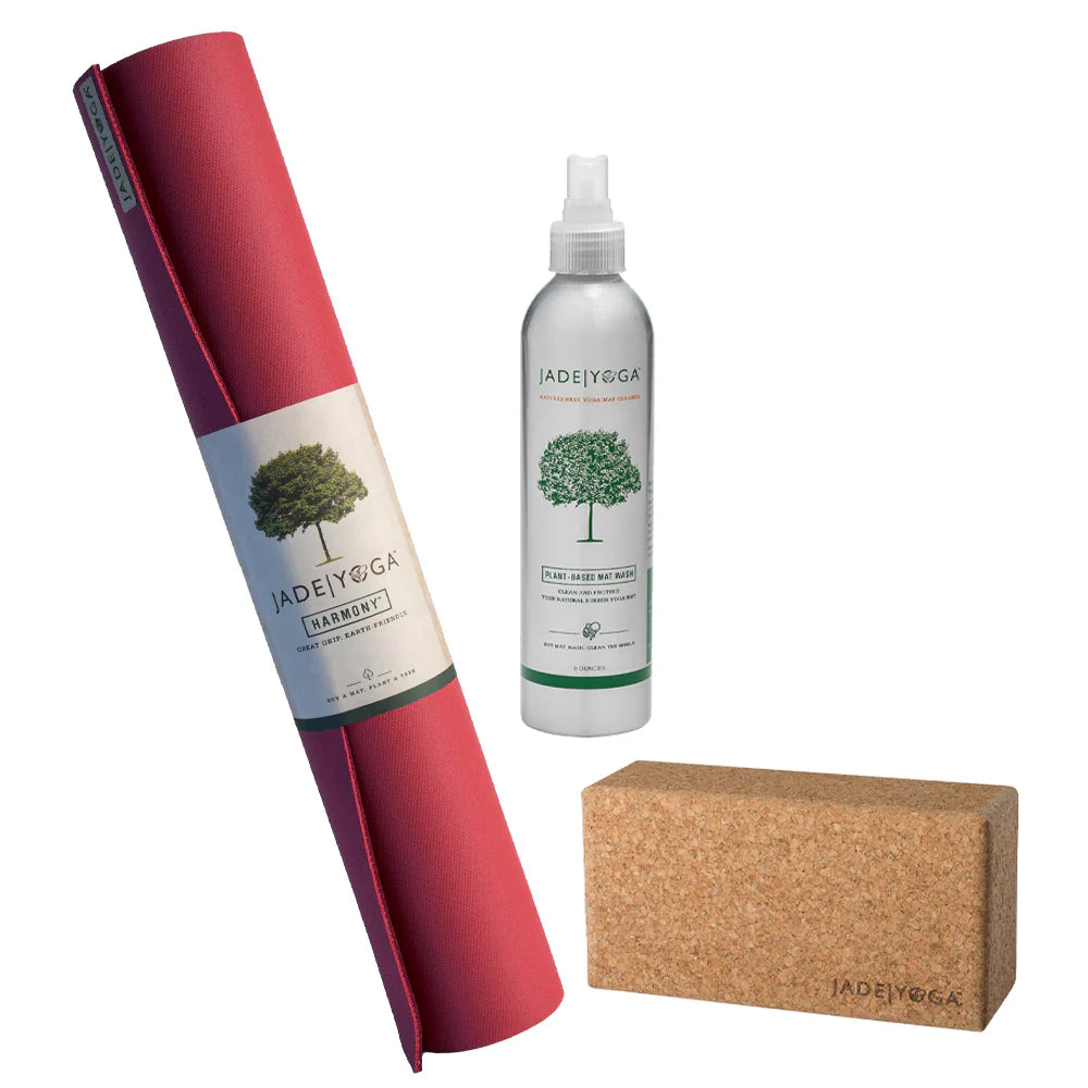 Jade Yoga Harmony Mat + Cork Yoga Block + Wash (Available in 3 Colors)