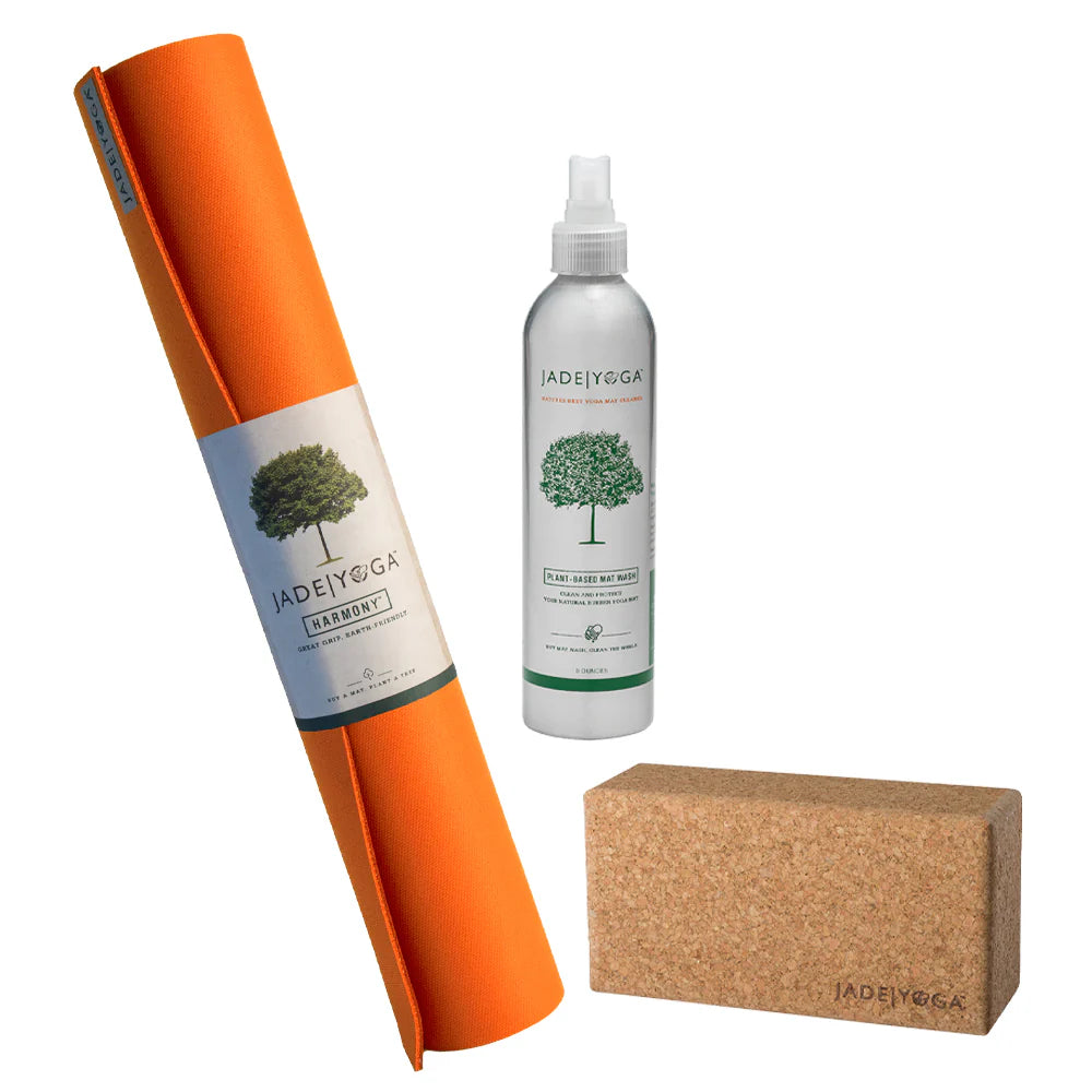 Jade Yoga Harmony Mat + Cork Yoga Block + Wash (Available in 3 Colors)