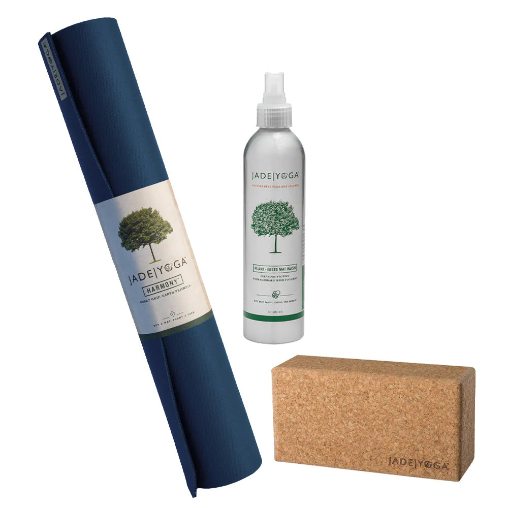 Jade Yoga Harmony Mat + Cork Yoga Block + Wash (Available in 3 Colors)