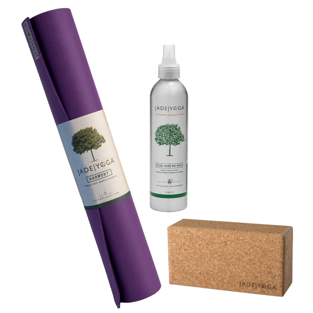 Jade Yoga Harmony Mat + Cork Yoga Block + Wash (Available in 3 Colors)