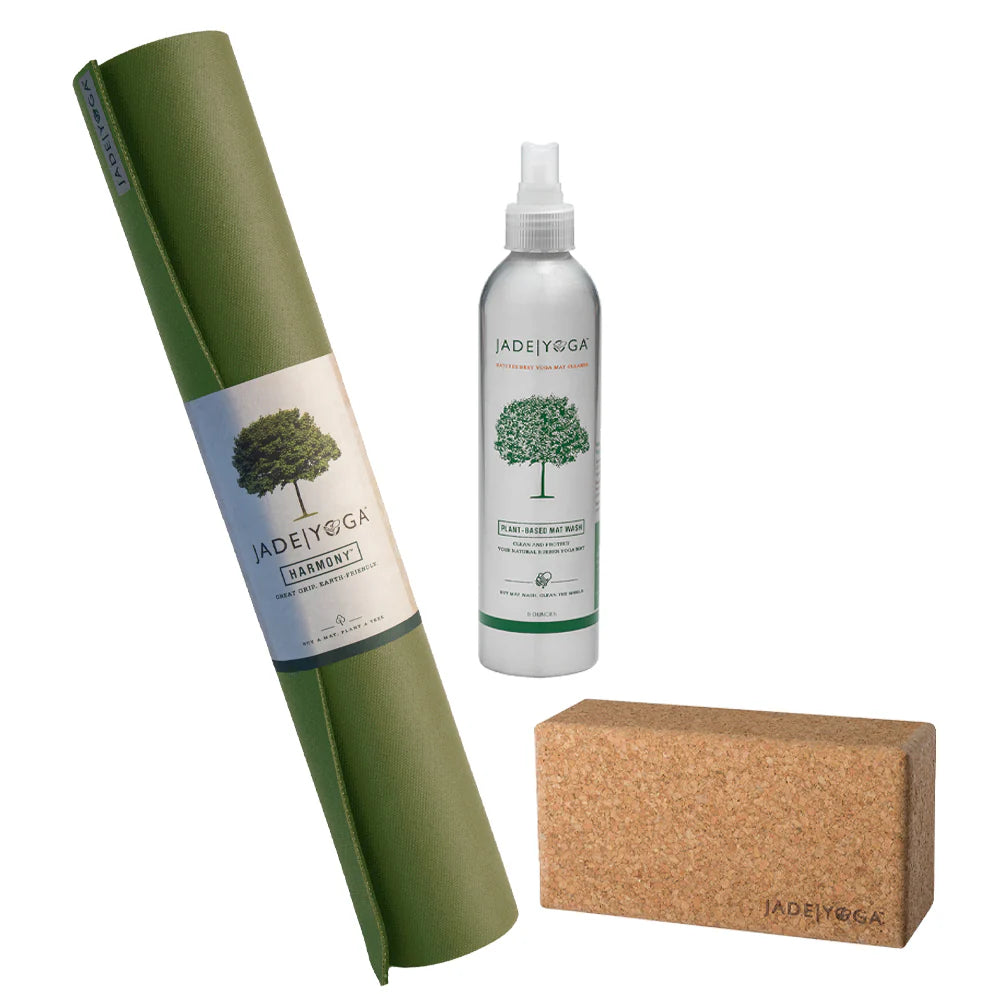 Jade Yoga Harmony Mat + Cork Yoga Block + Wash (Available in 3 Colors)
