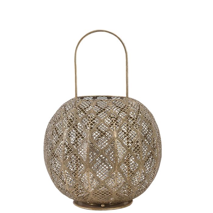 Jasmine Metal Round Lantern - Gold Wash
